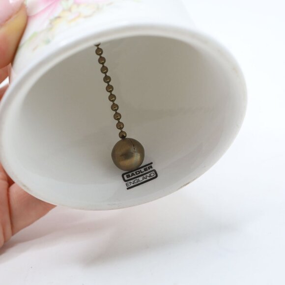 Vintage Sadler England Floral Bone China Bell - Pink Peony Design White Pink - Picture 6 of 8